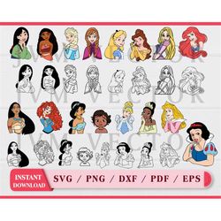 Princess Vector SVG Bundle, clipart, eps, png, dxf, pdf, Layered digital file