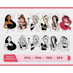 Punk Princess Vector SVG Bundle, clipart, eps, png, dxf, pdf, Layered digital file