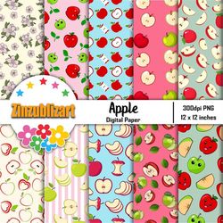 apple seamless pattern, fruits pattern, scrapbook, digital paper, wallpaper, background, apple pattern, 12*12inches -300
