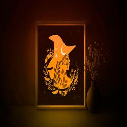 Little Witch Shadow box SVG Template, Cute Halloween decor Papercut Lightbox cricut SVG, 3D layered Paper cut Light box