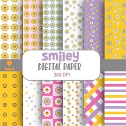 Retro Happy Face Seamless Pattern, Daisy, Scrapbook Papers, Pattern Paper, Background, Wallpaper, Happy Face Pattern, 12