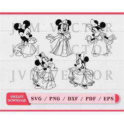 Mouse princess outline SVG, clipart, digital file