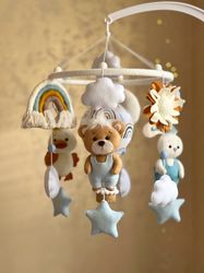Hot air balloon mobile with animals, baby shower gift, baby boy mobile