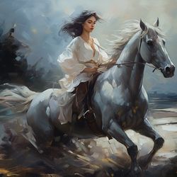 Girl on the white horse (oil painting)