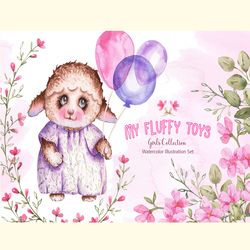 Watercolor Fluffy Toys Girls Set
