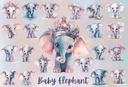 Watercolor Baby Elephant Clipart Png