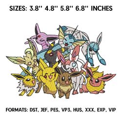 pokemon group embroidery design file, pokemon anime embroidery design, machine enbroidery anime pes design brother