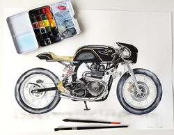 Watercolor painting of a vintage motorcycle