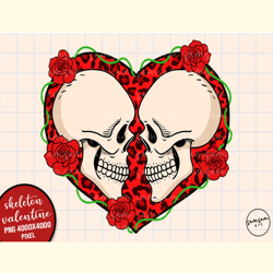 Couple Skull in Heart Valentine PNG