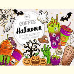 Fall Coffee Halloween Clipart Bundle