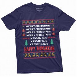 Men's Holiday Funny Shirt Merry Christmas Happy Hanukkah T-shirt classic movie inspired Tee For Him Xmas Tee