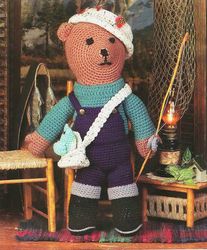 Fisherman Bear Crochet pattern - Stuffed Toy Vintage pattern PDF Instant download