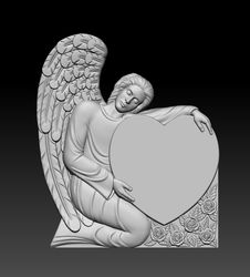 3D STL Model for CNC file Tombstone Angel man with heart and roses
