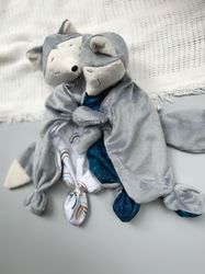 Baby toy wolf, Baby lovey wolf, Comforter wolf, Baby comforter, Baby shower gift