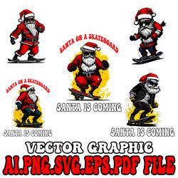 Santa Claus On Skateboard Vector Digital File Ai.EPS.PDF.SVG,PNG Digital Download File