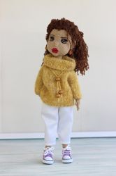 Amigurumi doll, Handmade crochet doll in clothes, Waldorf doll, Exclusive gift for a girl, Eco friendly natural doll