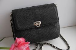 Genuine python skin Gino bag | Black crossbody Bag | Classy Chain Crossbody  Women Bag | Exotic Leather Bag | Designer H
