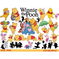 110 Files Winnie the Pooh Bundle Svg, Winnie the Pooh Svg, Pooh Svg, Layered Vector Files, Digital download, Svg Bundle