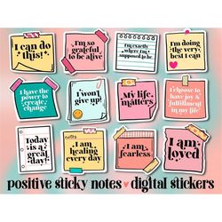 Affirmations sticky notes png printable stickers, inspirational png, mental health png, print and cut sticker, trendy pn