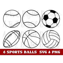 sports balls svg, baseball svg, football svg, basketball svg, soccer ball svg, volleyball svg, tennis ball svg, sports b