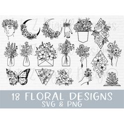 Floral svg bundle | flower svg | wildflower svg | bouquet svg | floral moon svg | geometric floral svg | spring svg | fl