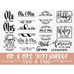 Mr and Mrs 2022 svg hand lettered | Mr and Mrs split monogram svg | Hubby and Wifey est 2022 svg | marriage svg | weddin
