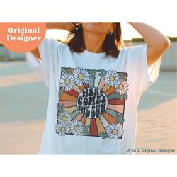 Here comes the sun png | summer png | distressed png | boho png | floral png sublimation | png for sublimation | retro