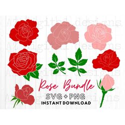 Rose svg bundle | flowers svg | floral svg | rose clipart commercial use | roses template svg | leaf svg | rosebud svg c