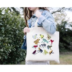 Colorful Frogs Tote Bag, Types Of Frogs Tote Bag, Patterned Frogs Tote Bag, Funny Frog Garden Tote Bag, Trendy Botanical