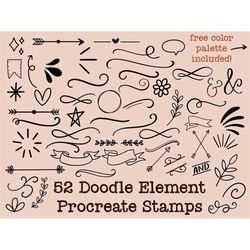 Doodle element procreate stamps | 52 procreate doodle brushes | flourishes procreate stamps | banner procreate stamps |