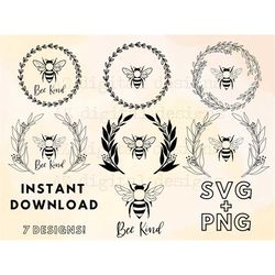 Bee wreath svg bundle hand drawn svg | bee kind svg | circle frame svg | bee clipart | commercial use svg | bumble bee h