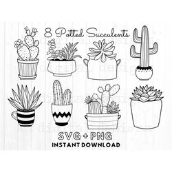Cactus pots svg bundle | succulents svg  | cactus svg | potted plants svg | houseplants svg | commercial use svg | leaf