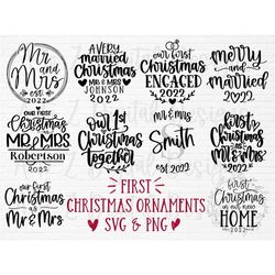 Our first christmas svg bundle hand lettered | first christmas ornament svg | our first christmas as mr and mrs svg | ch