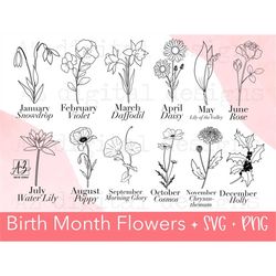 Birth month flower svg hand drawn | birthday flower svg | floral botanical clipart | flower svg | commercial use svg | w