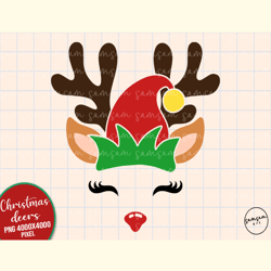 reindeer face with elf hat sublimation