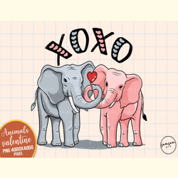 Xoxo Elephant Valentine PNG Sublimation