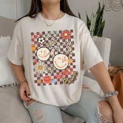 vintage checkered shirt, retro tee, vintage graphic tees, checkered tshirt, graphic tees for women aesthetic, oversized,