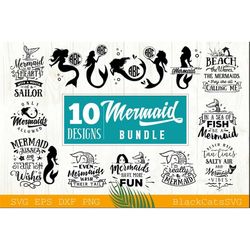 Mermaid Bundle SVG 10 designs, Mermaid Quote Svg, Girl Svg, Cute Mermaid Svg, Mermaid Cut file svg