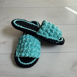 crochet slippers women's made of knitted yarn