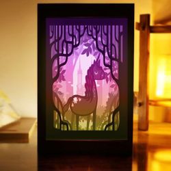 unicorn paper lightbox template , shadow box template, paper cutting template, light box svg files, 3d papercut light