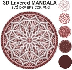 3D Mandala SVG files for Laser Cut, Cricut, Glowforge, Silhouette Cutting Machine Layered Mandala Svg  Mandala Svg