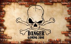 Danger Gaming Zone Sticker, Video Game, Computer Game, Game Play, Gamer Wall Sticker Vinyl Decal Mural Art Decor