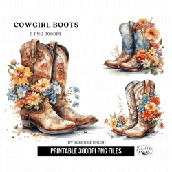 Cowgirl Floral Boots PNG Clipart, Country Girl Sublimation Designs