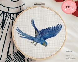 Parrot Cross Stitch Pattern , Pdf , Instant Download , Animal X Stitch Chart ,Watercolor,Flying Hyacinth Macaw,Blue Bird