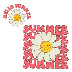 Hello Summer SVG PNG, Retro Smile Daisy SVG Cricut For Files Design