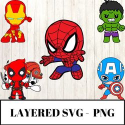 Superhero SVG Bundle, Baby Superheroes Svg, Layered Svg, Superhero Movie Svg, Superhero C0omic Svg, Silhouette Cameo, Cr
