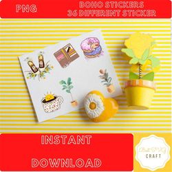 Boho Printable Stickers, Cute Boho Stickers, Boho Aesthetic Printable Stickers, Stickers PNG, Instant download, Cricut S