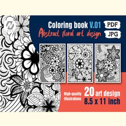 Abstract Floral Coloring Book Interiors