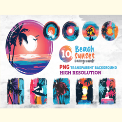 Beach Sunset PNG Colorful Background