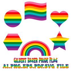 Gilbert Baker Pride Flag FIGURE RAINBOW STAR CIRCLE HEART Vector Digital File Ai.EPS.PDF.SVG,PNG Digital Download File